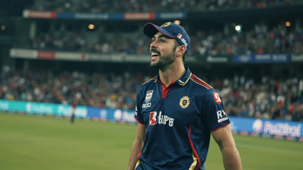 Wide establishing view of a packed Indian Premier League stadium during an evening match, capturing the scale of the league's broadcast and commercial footprint